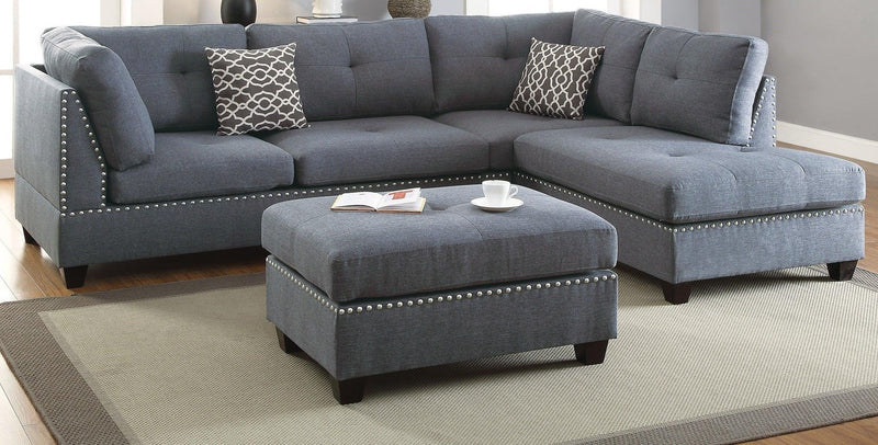 3-pcs Sectional Sofa Blue Grey Polyfiber Cushion Sofa Chaise Ottoman Reversible Couch Pillows - Urban Living Furniture (Los Angeles, CA)