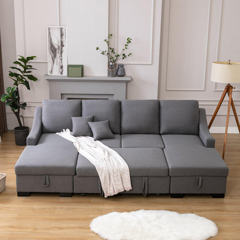 Upholstery Sleeper Sectional Sofa with DoubleStorage Spaces, 2 Tossing Cushions, Grey - Urban Living Furniture (Los Angeles, CA)