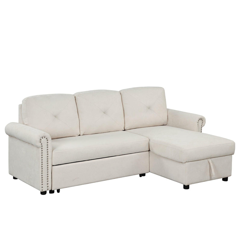 83"Modern Convertible Sleeper Sofa Bed withStorage Chaise,Beige
