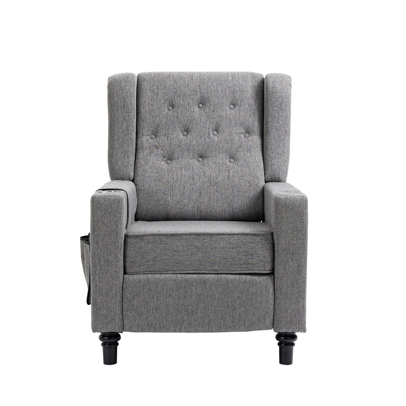 Arm Pushing Recliner Chair,Modern Button Tufted Wingback Push Back Recliner Chair, Living Room Chair Fabric Pushback Manual Single Reclining Sofa Home Theater Seating for Bedroom,Darkn Gray