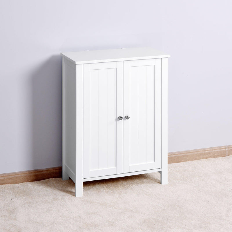 Bathroom FloorStorage Cabinet with Double Door Adjustable Shelf, White