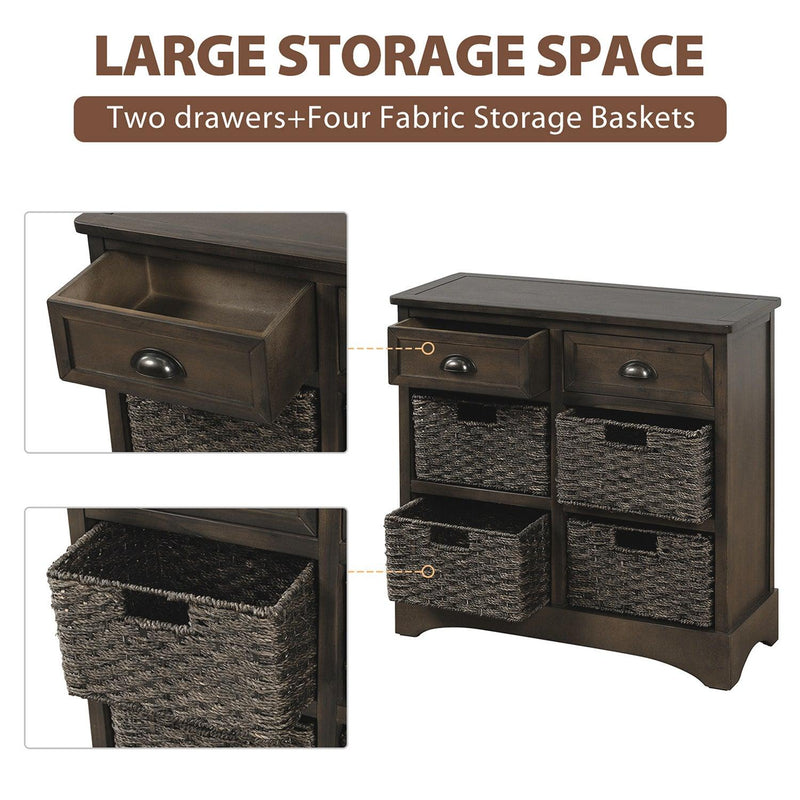 RusticStorage Cabinet with Two Drawers and Four  Classic Rattan Basket for Dining Room/Living Room (Brown Gray) - Urban Living Furniture (Los Angeles, CA)