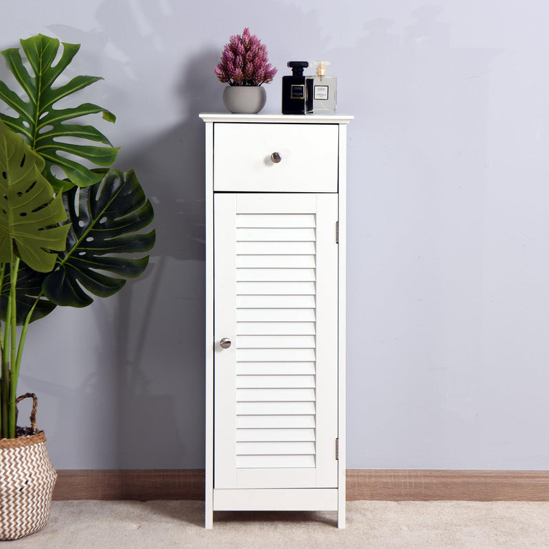 Bathroom Floor CabinetStorage Organizer Set with Drawer and Single Shutter Door Wooden White - Urban Living Furniture (Los Angeles, CA)