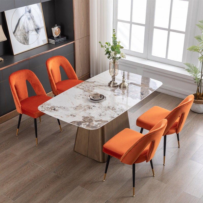 Akoya CollectionModern | Contemporary Velvet Upholstered Dining Chair with Nailheads and Gold Tipped Black Metal Legs, Orange，Set of 2 - Urban Living Furniture (Los Angeles, CA)