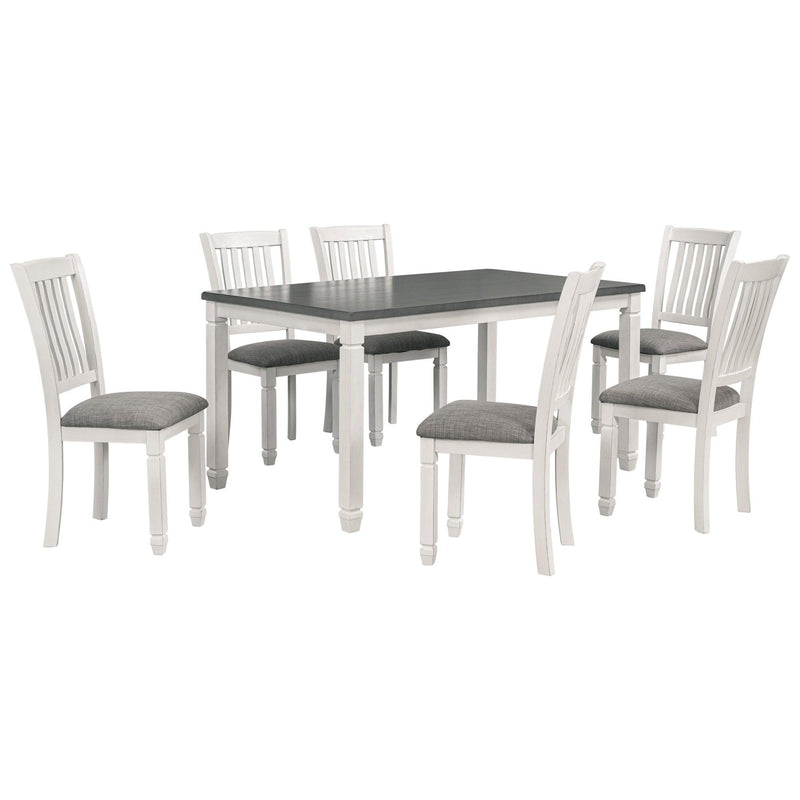 7-Piece Dining Table Set Wood Dining Table and 6 Upholstered Chairs with Shaped Legs for Dining Room/Living Room Furniture (Gray+White) - Urban Living Furniture (Los Angeles, CA)