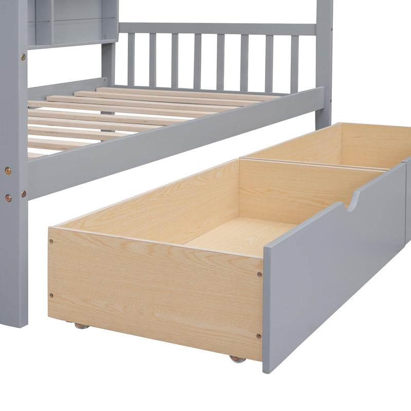 Wooden Twin Size House Bed with 2 Drawers,Kids Bed withStorage Shelf, Gray - Urban Living Furniture (Los Angeles, CA)