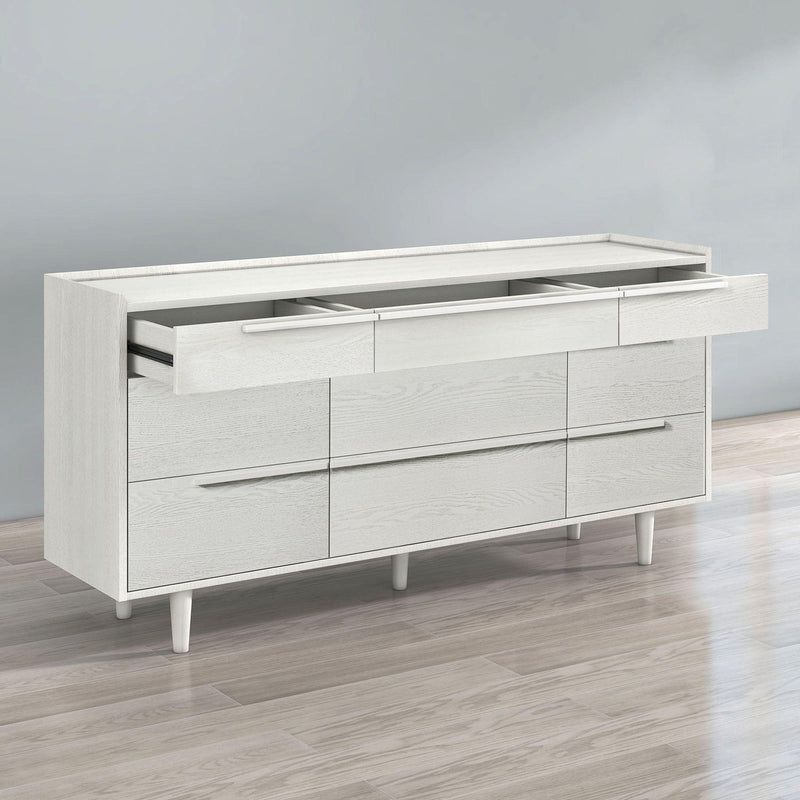 Modern Style Manufactured Wood 9-Drawer Dresser with Solid Wood Legs, White