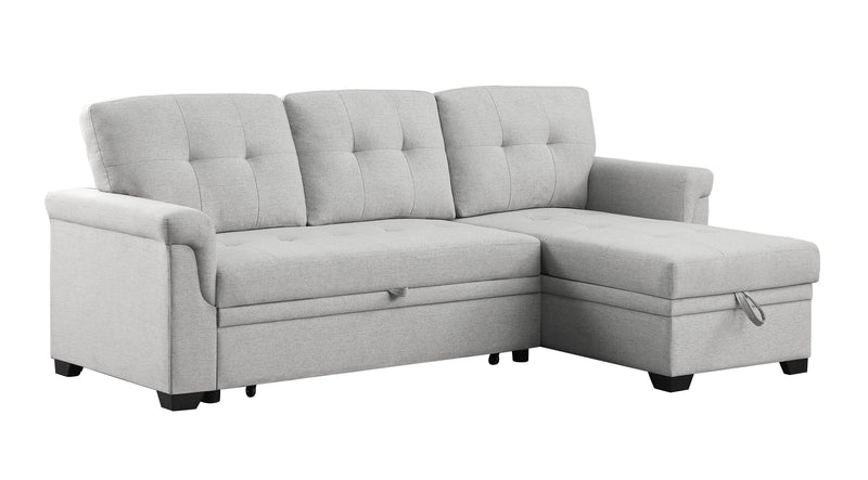 Sierra Light Gray Linen Reversible Sleeper Sectional Sofa withStorage Chaise
