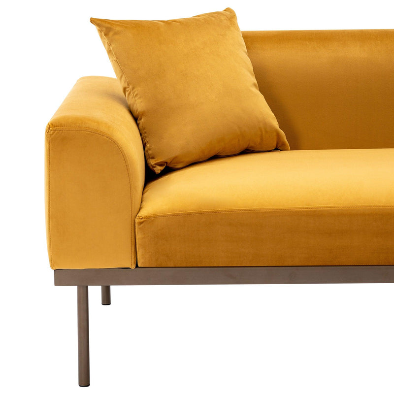 Modern Velvet Sofa with Metal Legs,Loveseat Sofa Couch with Two Pillows for Living Room and Bedroom, Mustard - Urban Living Furniture (Los Angeles, CA)