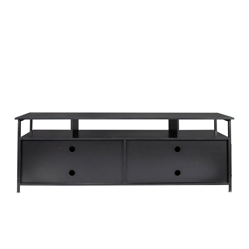 BlackModern simple wood grain TV cabinet 80-inch TV stand, open shelving multi-layerStorage