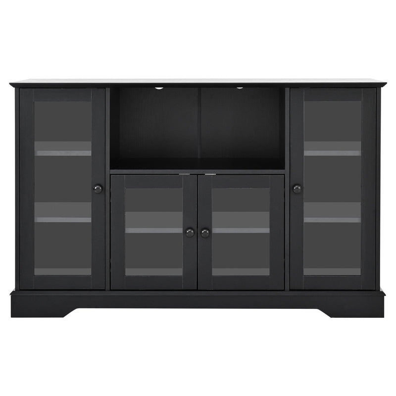 TV Stand for TV up to 60in with 4 Tempered Glass Doors Adjustable Panels Open Style Cabinet, Sideboard for Living room, Black - Urban Living Furniture (Los Angeles, CA)