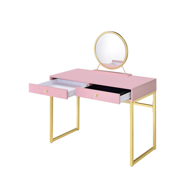 ACME Coleen Vanity Desk w/Mirror & Jewelry Tray in Pink & Gold Finish AC00668 - Urban Living Furniture (Los Angeles, CA)