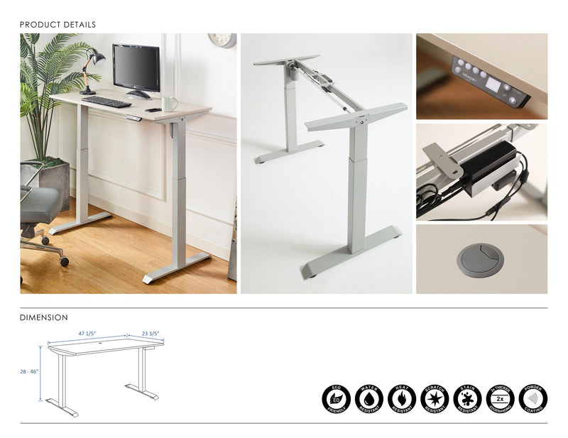 Florence Wood and Metal Electric Height Adjustable Motion Desk in Light Gray - Urban Living Furniture (Los Angeles, CA)