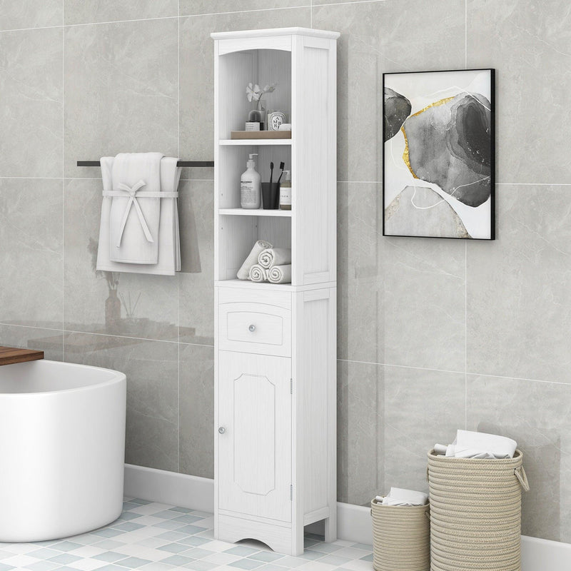 Tall Bathroom Cabinet, FreestandingStorage Cabinet with Drawer, MDF Board, Adjustable Shelf, White - Urban Living Furniture (Los Angeles, CA)