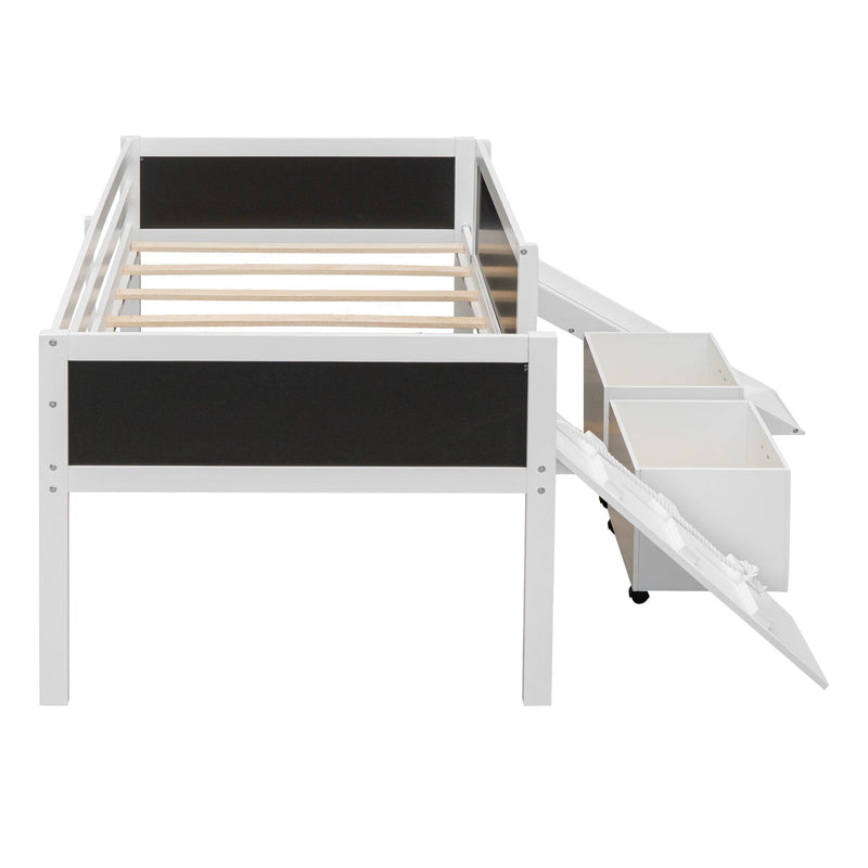 Twin size Loft Bed Wood Bed with TwoStorage Boxes - White - Urban Living Furniture (Los Angeles, CA)