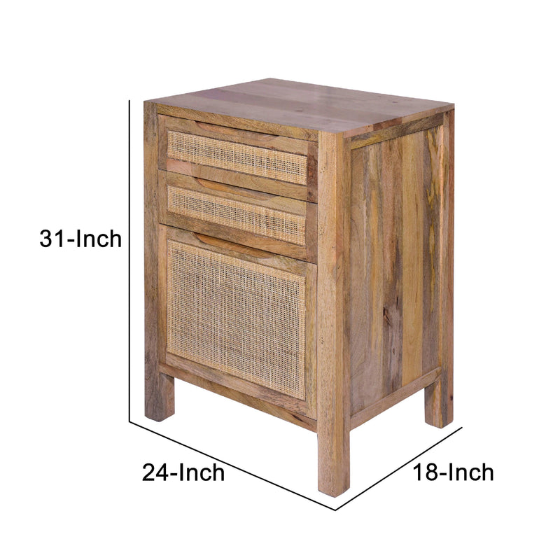 Ryan 31 Inch Cottage ManWoodStorage Cabinet Table, Cane Rattan Panels, 3 Drawers, Natural Brown - Urban Living Furniture (Los Angeles, CA)