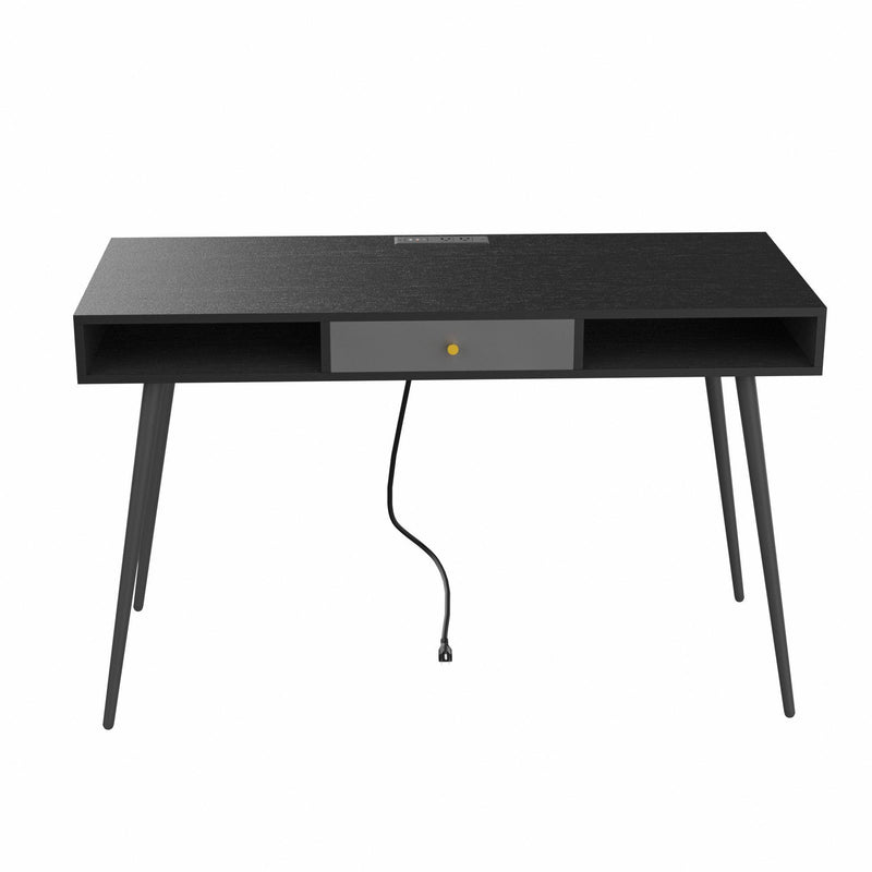 Mid Century Desk with USB Ports and Power Outlet,Modern Writing Study Desk with Drawers, Multifunctional Home Office Computer Desk Black - Urban Living Furniture (Los Angeles, CA)