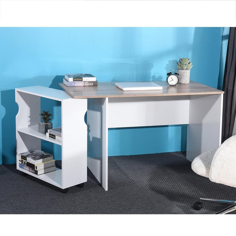 47.4" L Computer Desk with movable bookcase, oak & white - Urban Living Furniture (Los Angeles, CA)