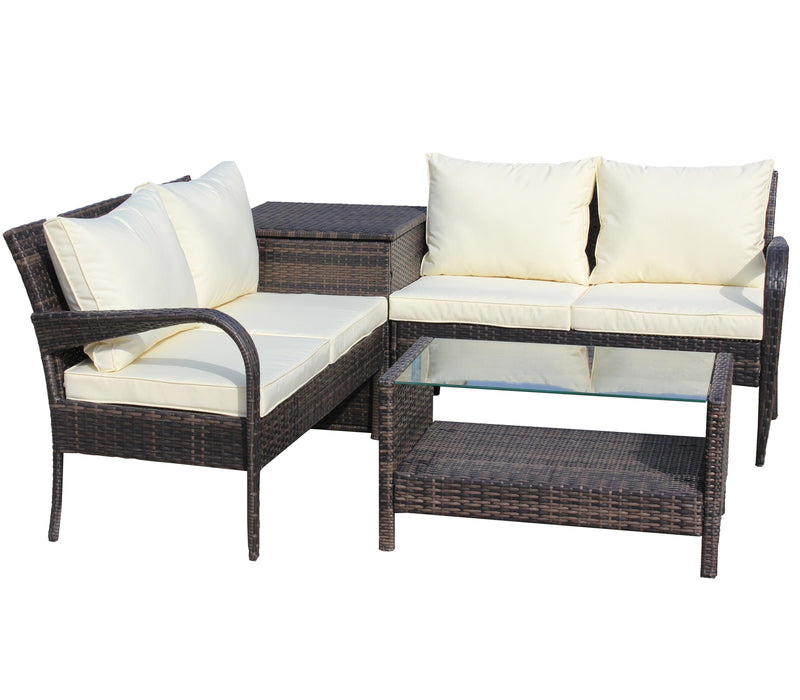 4 Piece Patio Sectional Wicker Rattan Outdoor Furniture Sofa Set withStorage Box Brown - Urban Living Furniture (Los Angeles, CA)