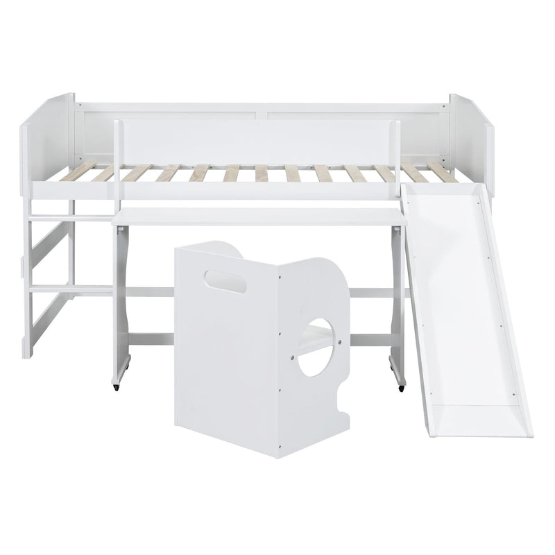 Low Study Twin Loft Bed with Rolling Portable Desk and Chair,Multiple Functions Bed- White - Urban Living Furniture (Los Angeles, CA)