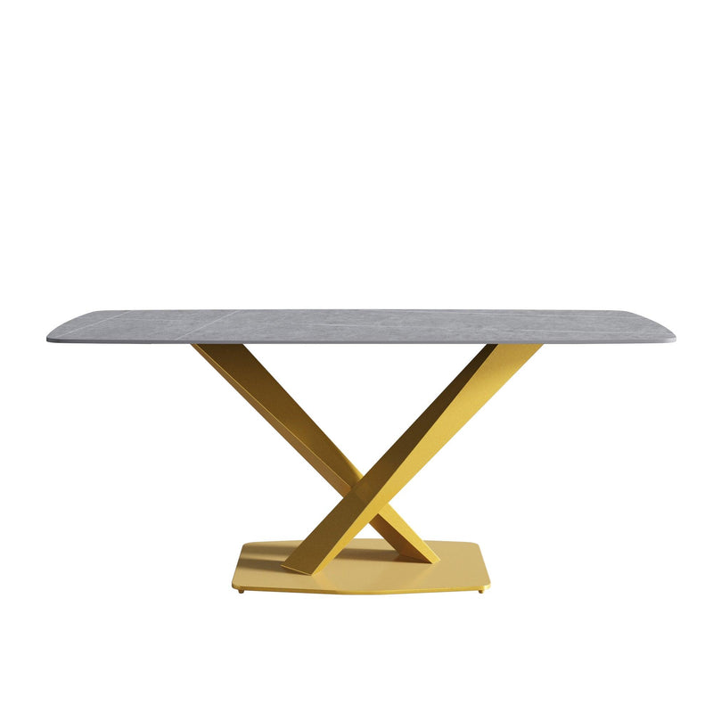 70.87"Modern artificial stone gray curved golden metal leg dining table-can accommodate 6-8 people - Urban Living Furniture (Los Angeles, CA)