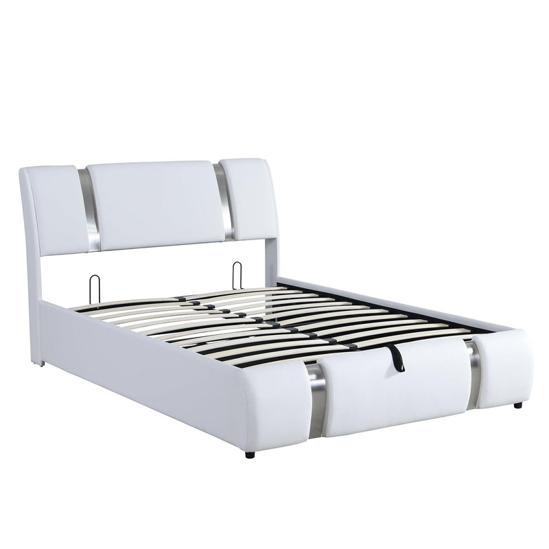 Full Size Upholstered Faux Leather Platform bed with a HydraulicStorage System, White - Urban Living Furniture (Los Angeles, CA)