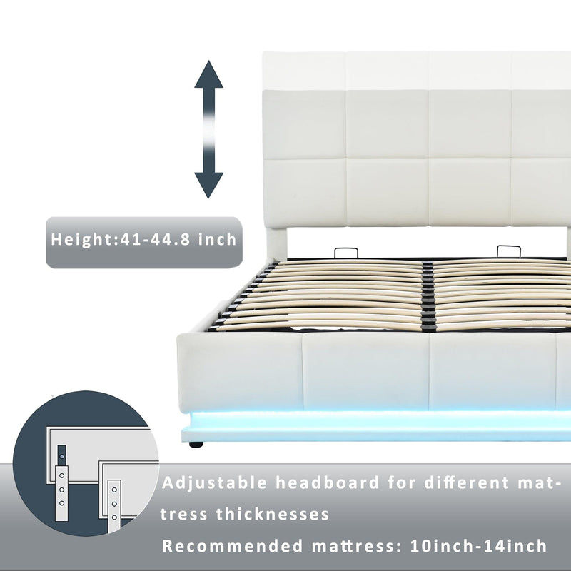 Tufted Upholstered Platform Bed with HydraulicStorage System,Queen Size PUStorage Bed with LED Lights and USB charger, White - Urban Living Furniture (Los Angeles, CA)