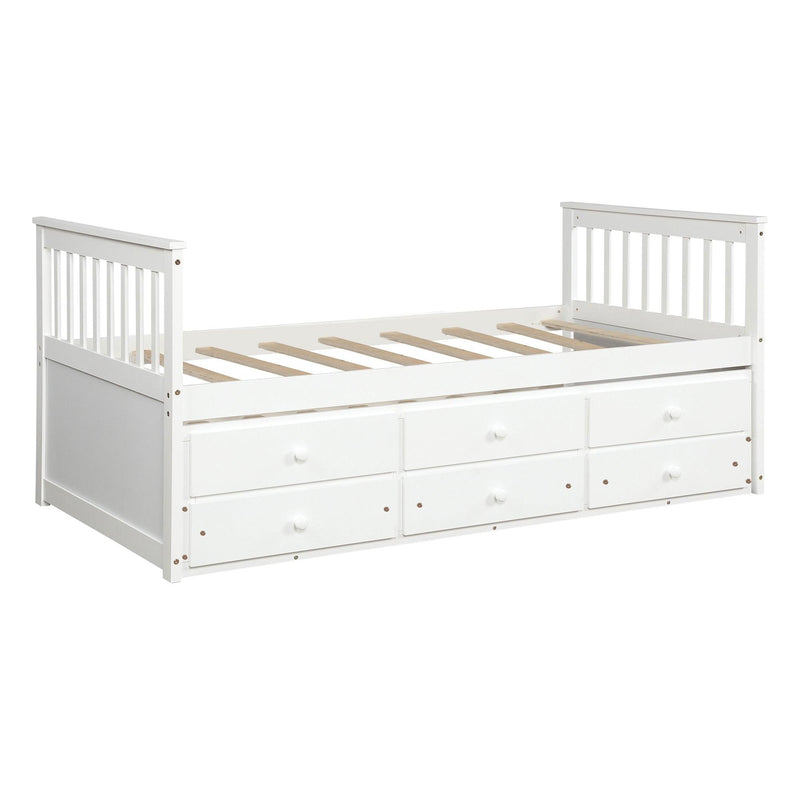 Captain's Bed Twin Daybed with Trundle Bed andStorage Drawers, White
