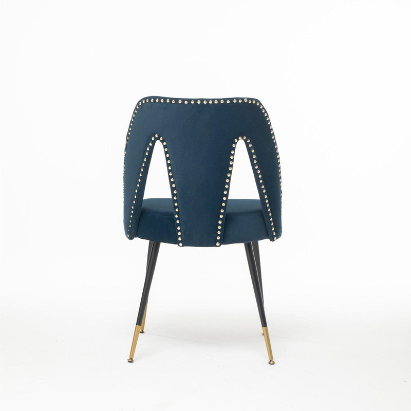 Akoya CollectionModern | Contemporary Velvet Upholstered Dining Chair with Nailheads and Gold Tipped Black Metal Legs,Blue,Set of 2 - Urban Living Furniture (Los Angeles, CA)