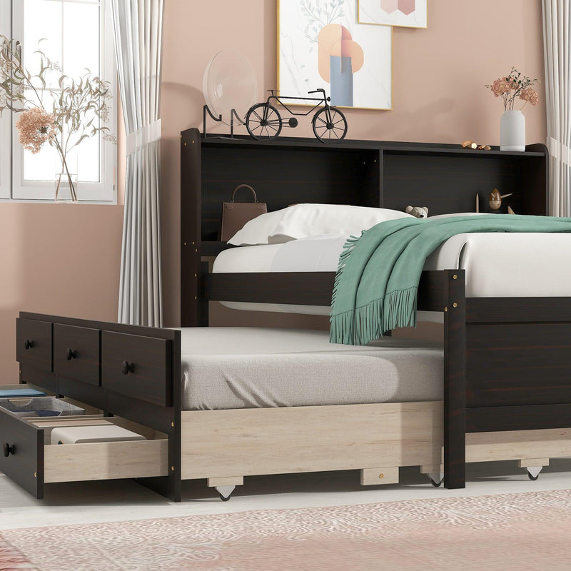 Full Bed with Bookcase,Twin Trundle,Drawers,Espresso - Urban Living Furniture (Los Angeles, CA)