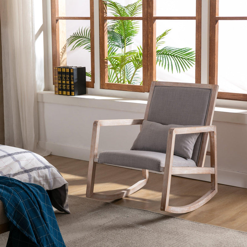 Solid wood linen fabric antique white wash painting rocking chair with  removable lumbar pillow - Urban Living Furniture (Los Angeles, CA)