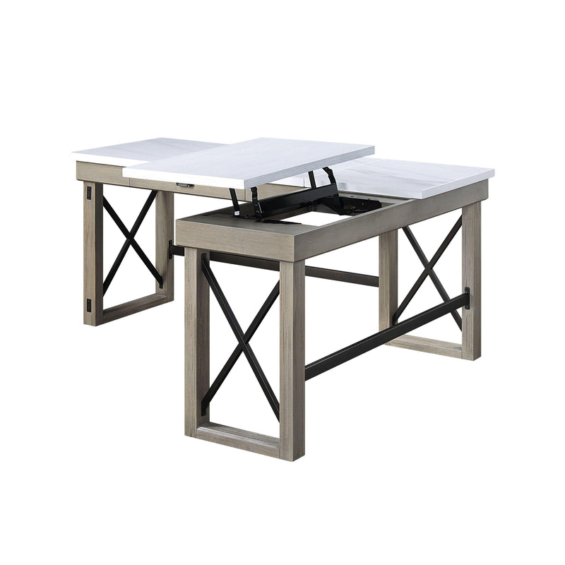 ACME Talmar Writing Desk w/Lift Top in Marble Top & Rustic Oak Finish OF00055