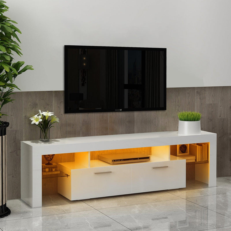 White morden TV Stand with LED Lights,high glossy front TV Cabinet,can be assembled in Lounge Room, Living Room or Bedroom,color:WHITE - Urban Living Furniture (Los Angeles, CA)