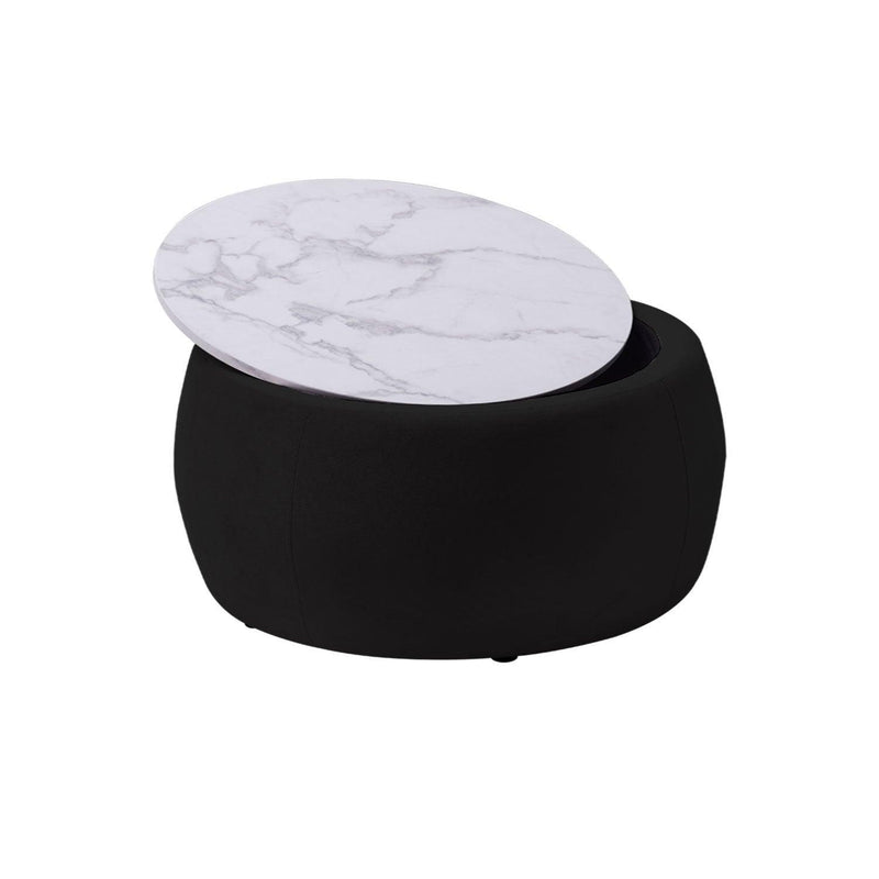 Round Ottoman withStorage for Living Room - Coffee Table, Foot Rest, Footstool, End Table - with Reversible Lid Tray, Black