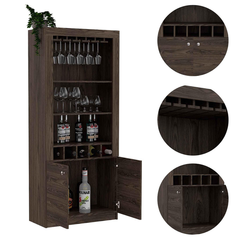 Plympton 3-Shelf Rectangle 5-Bottle Bar Cabinet  Dark Walnut
