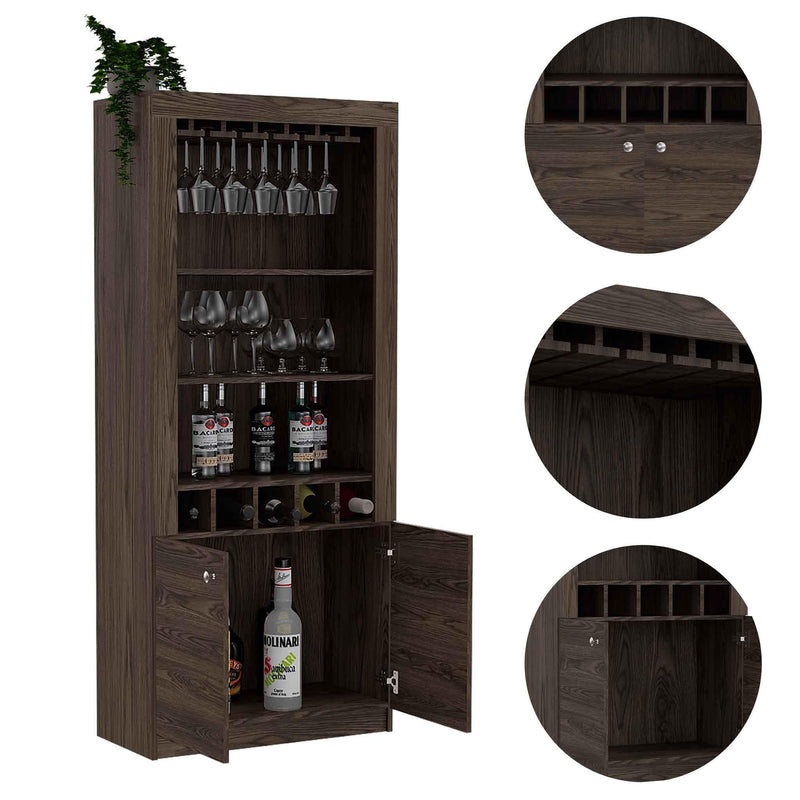 Plympton 3-Shelf Rectangle 5-Bottle Bar Cabinet  Dark Walnut - Urban Living Furniture (Los Angeles, CA)