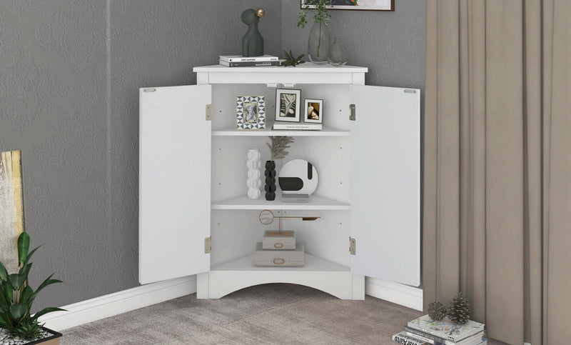 White Triangle BathroomStorage Cabinet with Adjustable Shelves, Freestanding Floor Cabinet for Home Kitchen - Urban Living Furniture (Los Angeles, CA)