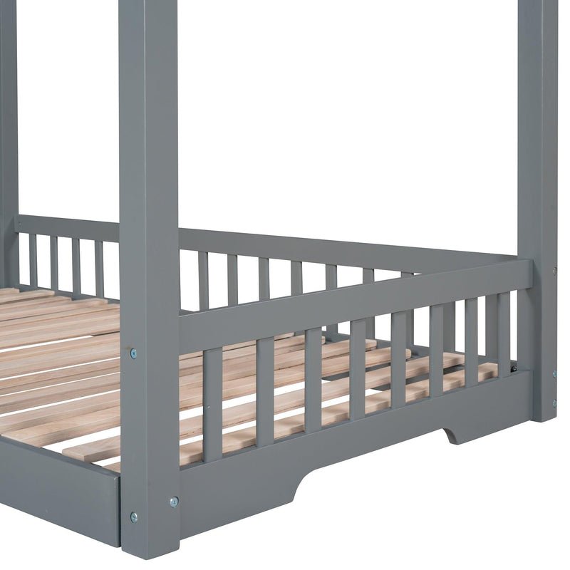 Extending House Bed, Wooden Daybed, Gray