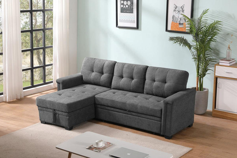 Kinsley Gray Woven Fabric Sleeper Sectional Sofa Chaise with USB Charger and Tablet Pocket - Urban Living Furniture (Los Angeles, CA)