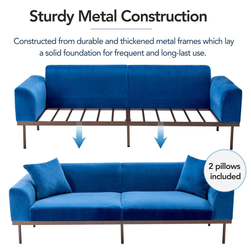 Modern Velvet Sofa with Metal Legs,Loveseat Sofa Couch with Two Pillows for Living Room and Bedroom,Blue - Urban Living Furniture (Los Angeles, CA)