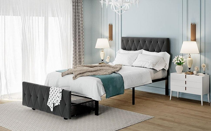 Twin SizeStorage Bed Metal Platform Bed with a Big Drawer - Gray - Urban Living Furniture (Los Angeles, CA)