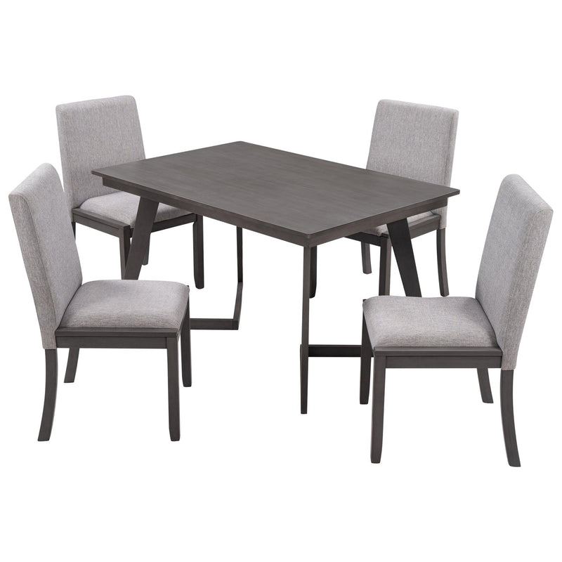 5-Piece Dining Set, Wood Rectangular Table with 4 Linen Fabric Chairs, Gray - Urban Living Furniture (Los Angeles, CA)