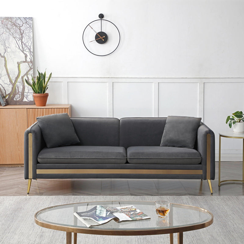 77.2”Modern Upholstered Velvet Sofa 3 Seater Couch with Removable Cushions Side Pocket Mid-Century Tufted Living Room Set ld Metal Legs,2 Pillows Included,Grey - Urban Living Furniture (Los Angeles, CA)