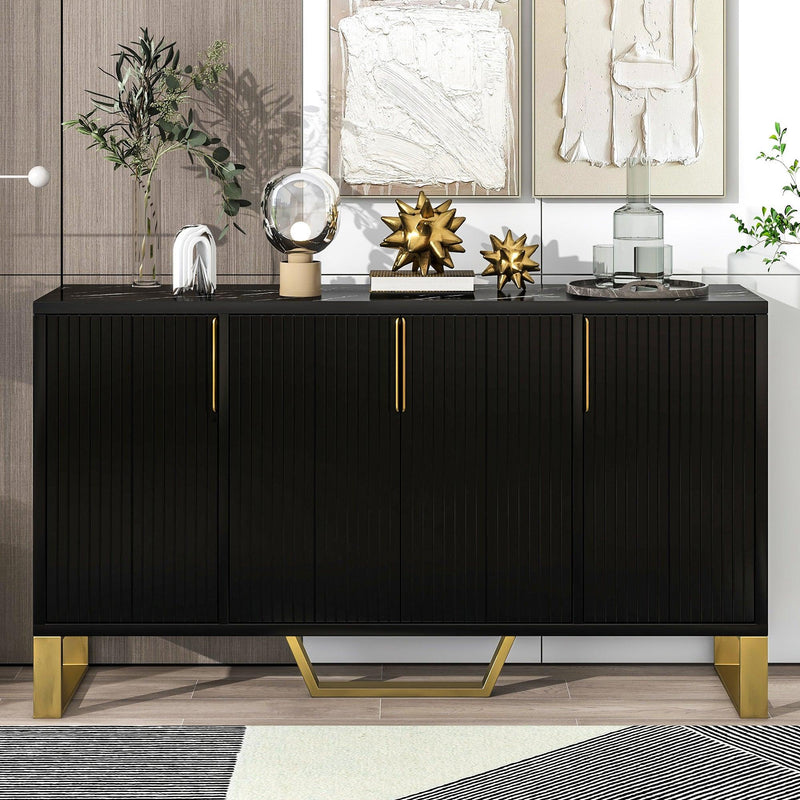 Modern sideboard with Four Doors, Metal handles & Legs and Adjustable Shelves Kitchen Cabinet (Black) - Urban Living Furniture (Los Angeles, CA)