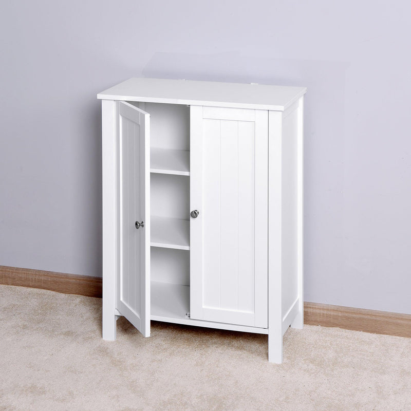 Bathroom FloorStorage Cabinet with Double Door Adjustable Shelf, White