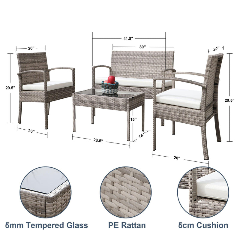 4 pieces outdoor rattan sofa patio furniture set gray wicker terrace talk sofa set - Urban Living Furniture (Los Angeles, CA)