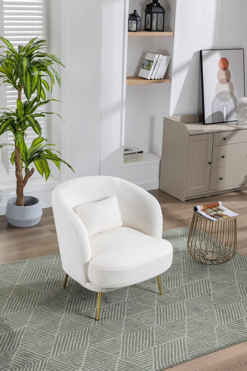 30.32"W Accent Chair Upholstered Curved Backrest Reading Chair Single Sofa Leisure Club Chair with Golden Adjustable Legs For Living Room Bedroom Dorm Room (Ivory Boucle) - Urban Living Furniture (Los Angeles, CA)