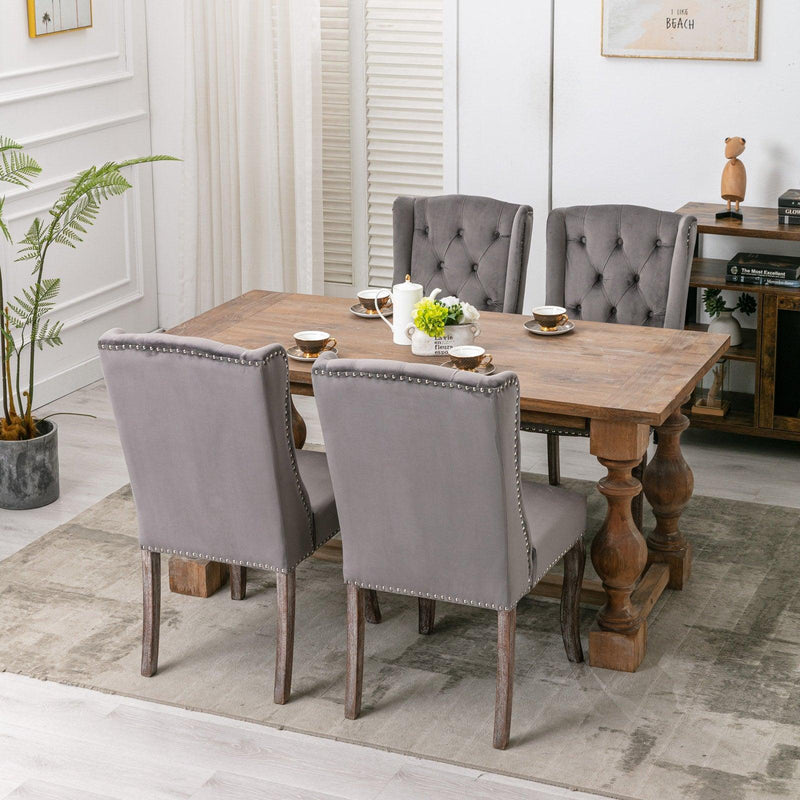 Wingback Dining Chair，Traditional Tufted Upholstered America Luxury Chairs， Country Cottage Farm Beach Dining Kitchen Vintage Style Side Chair, Velvet Fabric Wood, Set of 2，Gray - Urban Living Furniture (Los Angeles, CA)