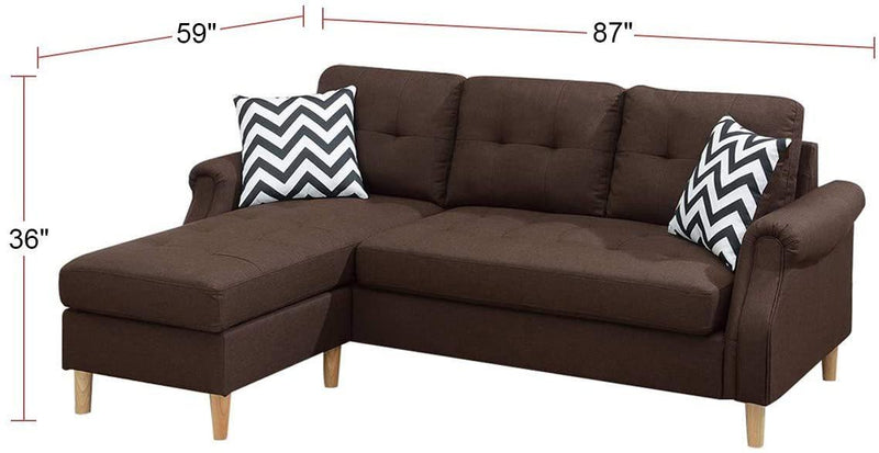 Living Room Corner Sectional Dark Coffee Polyfiber Chaise sofa Reversible Sectional - Urban Living Furniture (Los Angeles, CA)