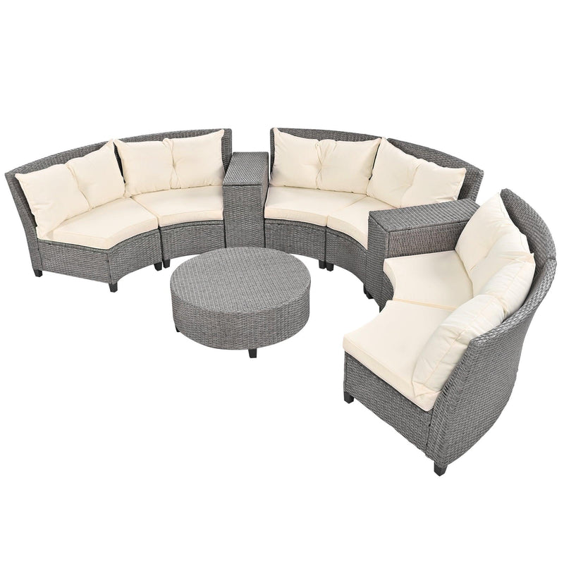 6 - Person Fan-shaped Rattan Suit Combination with Cushions and Table,Suitable for Garden - Urban Living Furniture (Los Angeles, CA)